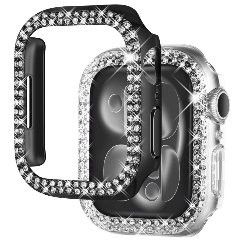 NewWays 2-Pack Bling Compatible for Apple Watch Cases 40mm SE 2022 Series 6 5 4, Protective Bumper for iWatch SE Series 4/5/6 (40mm, Black/Clear) - Image 1
